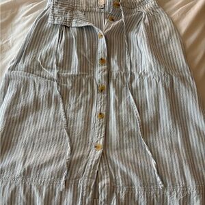 Striped Button-Front Midi Skirt | Blue & White | Tie Waist